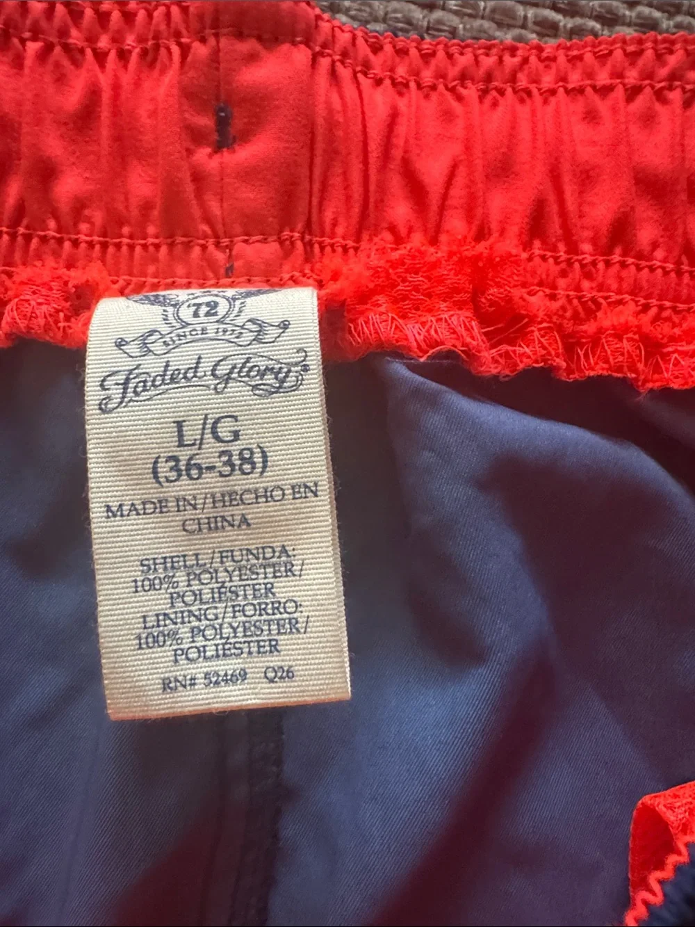 Faded Glory Navy Swim Trunks with Red Accents